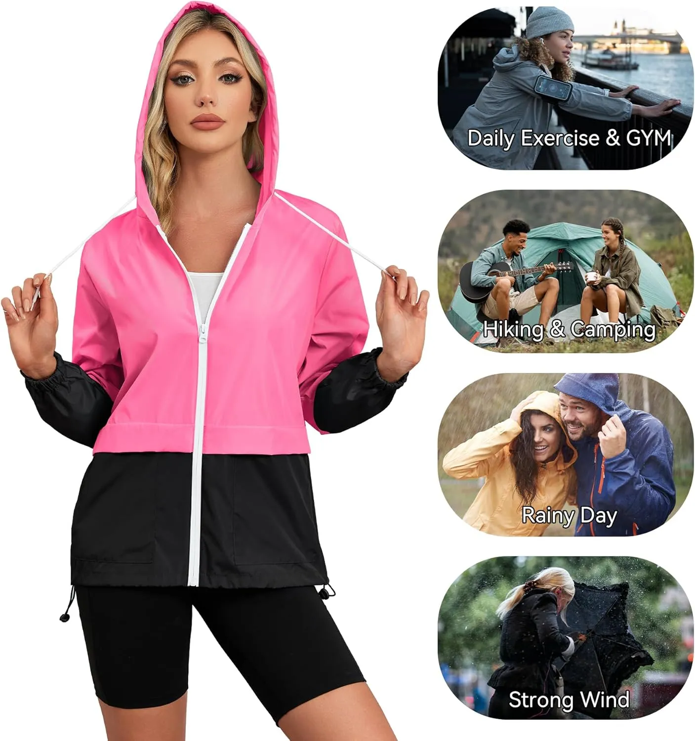 Zando Lightweight Rain Jacket Women Raincoat for Women Packable Rain Coat Windbreaker Rain Jackets Waterproof with Hood
