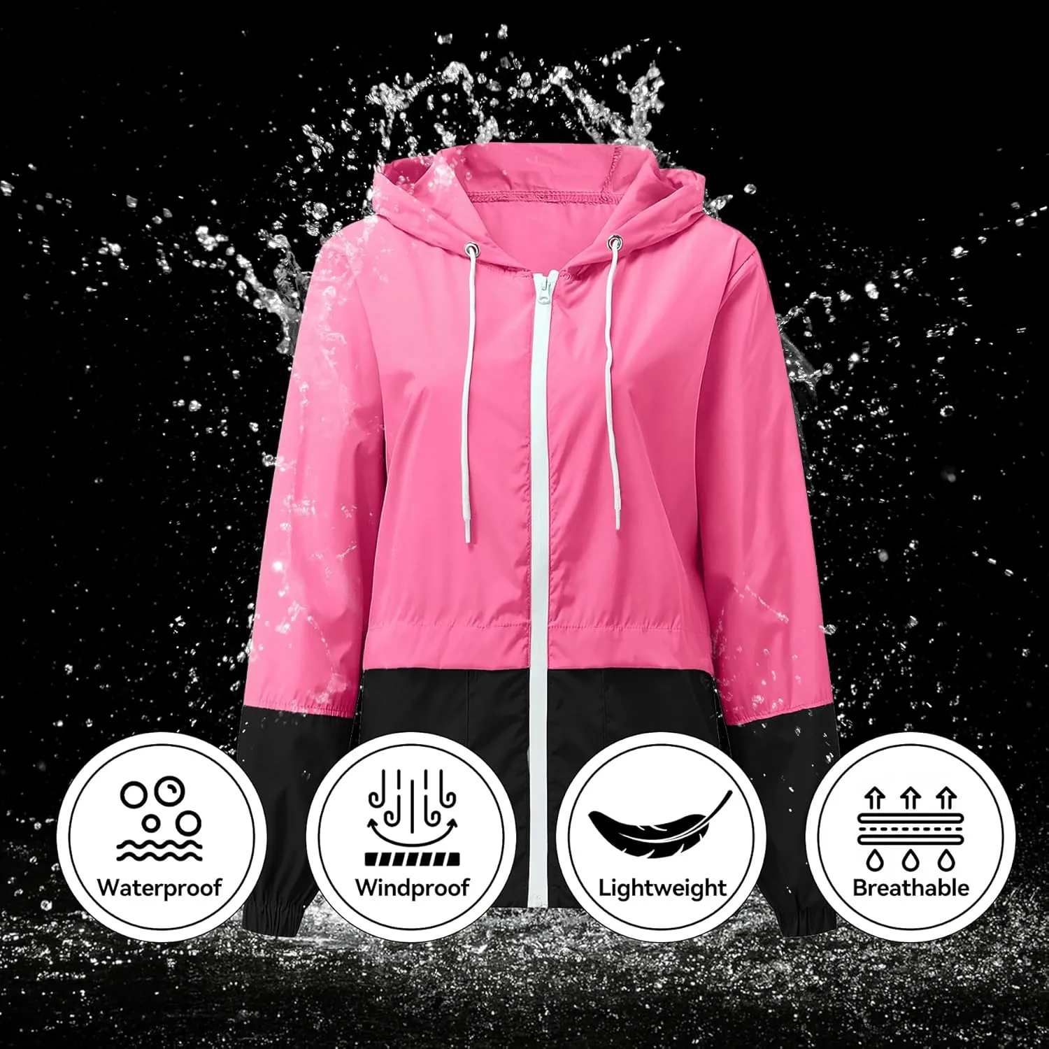 Zando Lightweight Rain Jacket Women Raincoat for Women Packable Rain Coat Windbreaker Rain Jackets Waterproof with Hood
