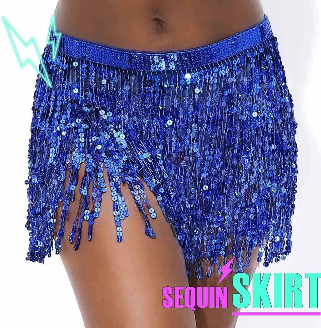 Zoestar Fringe Sequin Belly Dance Skirt Rave Festival Outfits for Women