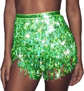 Zoestar Fringe Sequin Belly Dance Skirt Rave Festival Outfits for Women