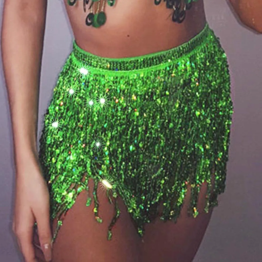 Zoestar Fringe Sequin Belly Dance Skirt Rave Festival Outfits for Women