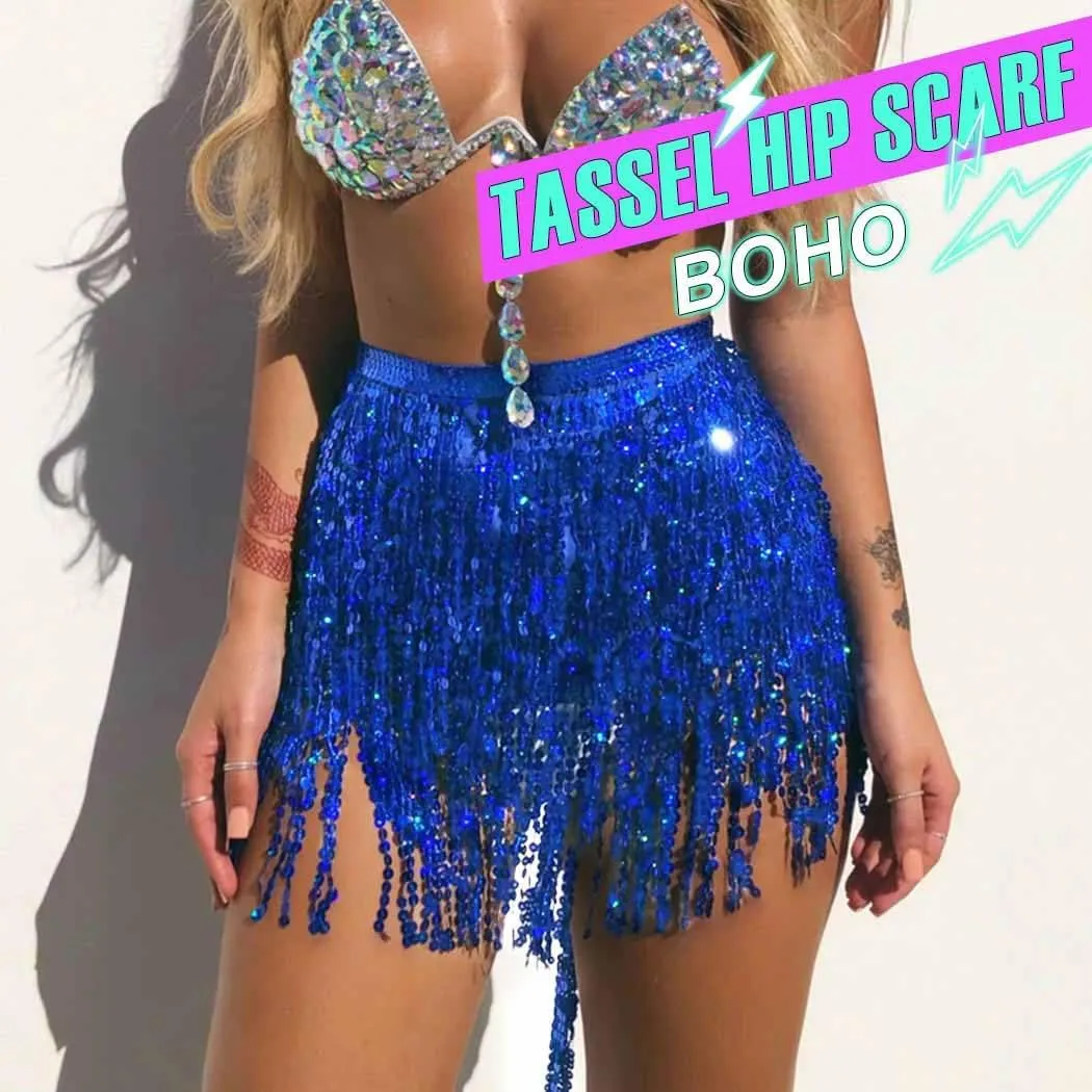Zoestar Fringe Sequin Belly Dance Skirt Rave Festival Outfits for Women