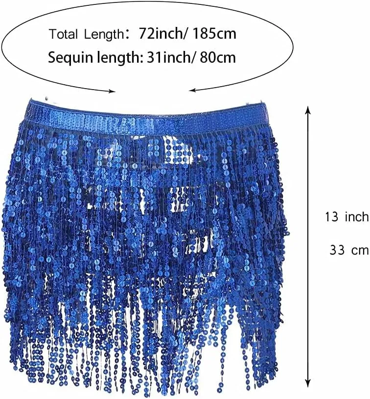 Zoestar Fringe Sequin Belly Dance Skirt Rave Festival Outfits for Women