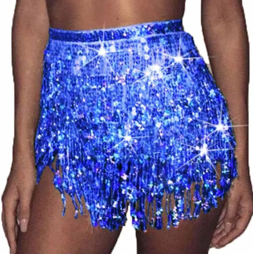 Zoestar Fringe Sequin Belly Dance Skirt Rave Festival Outfits for Women